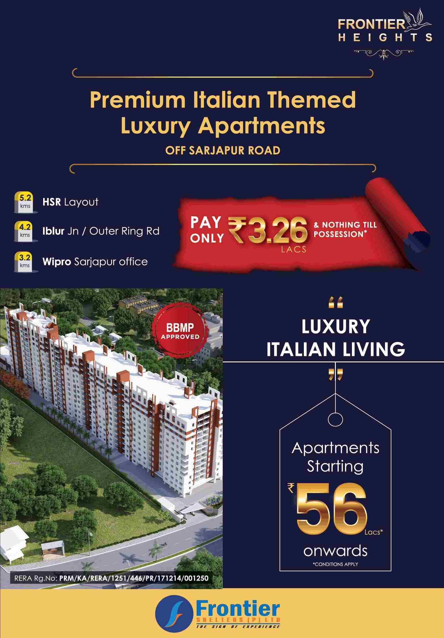 Pay Rs 3.26 Lacs & nothing till possession at Frontier Heights in Bangalore Update